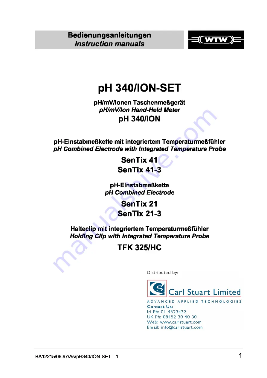 wtw pH 340/ION Instruction Manuals Download Page 1