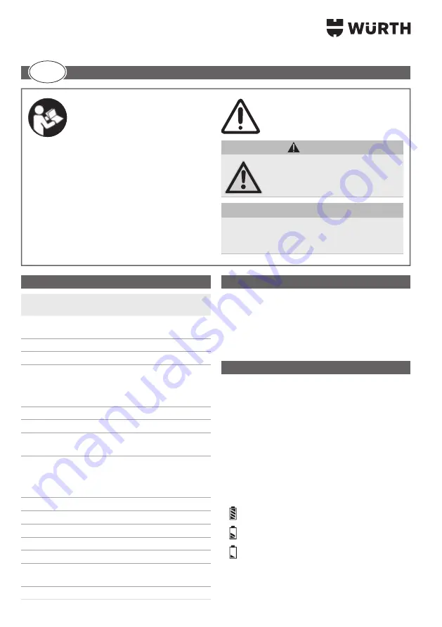 Würth 0827 820 210 Operating Instructions Manual Download Page 22