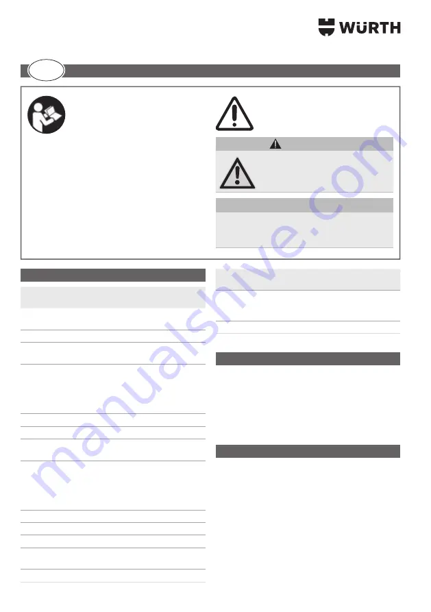 Würth 0827 820 210 Operating Instructions Manual Download Page 46