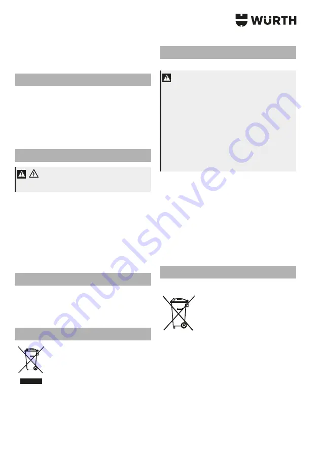 Würth 0827 981 501 Translation Of The Original Operating Instructions Download Page 44