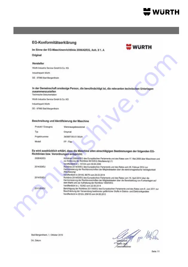 Würth ORSY mat FP Operating Instructions Manual Download Page 17