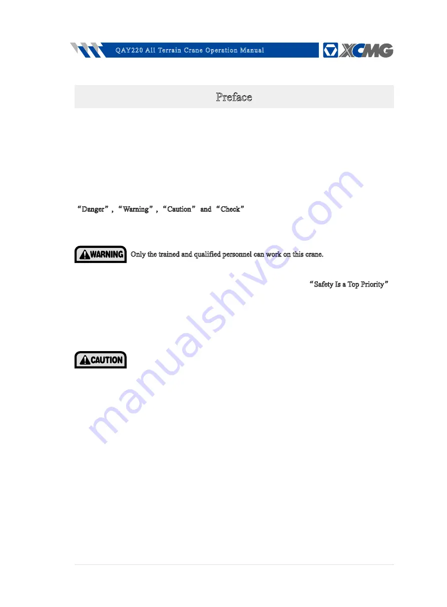 XCMG QAY220 Operation Manual Download Page 11