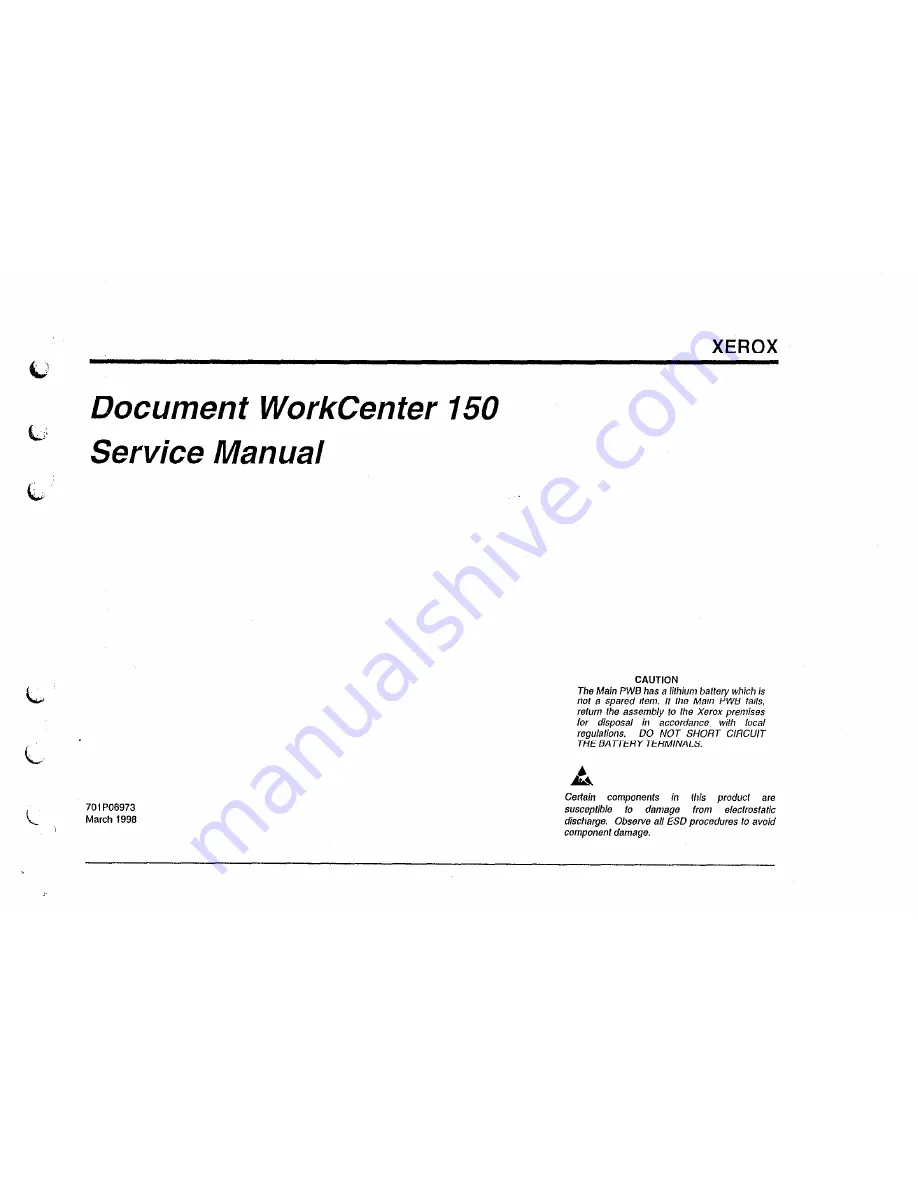 Xerox Document Workcenter 150 Service Manual Download Page 3