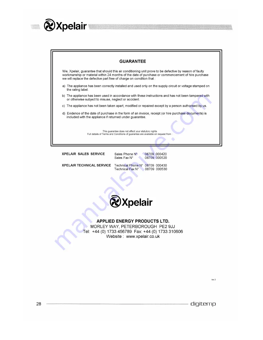 Xpelair digitemp 91154AA WHP 245 Installation Manual Download Page 28