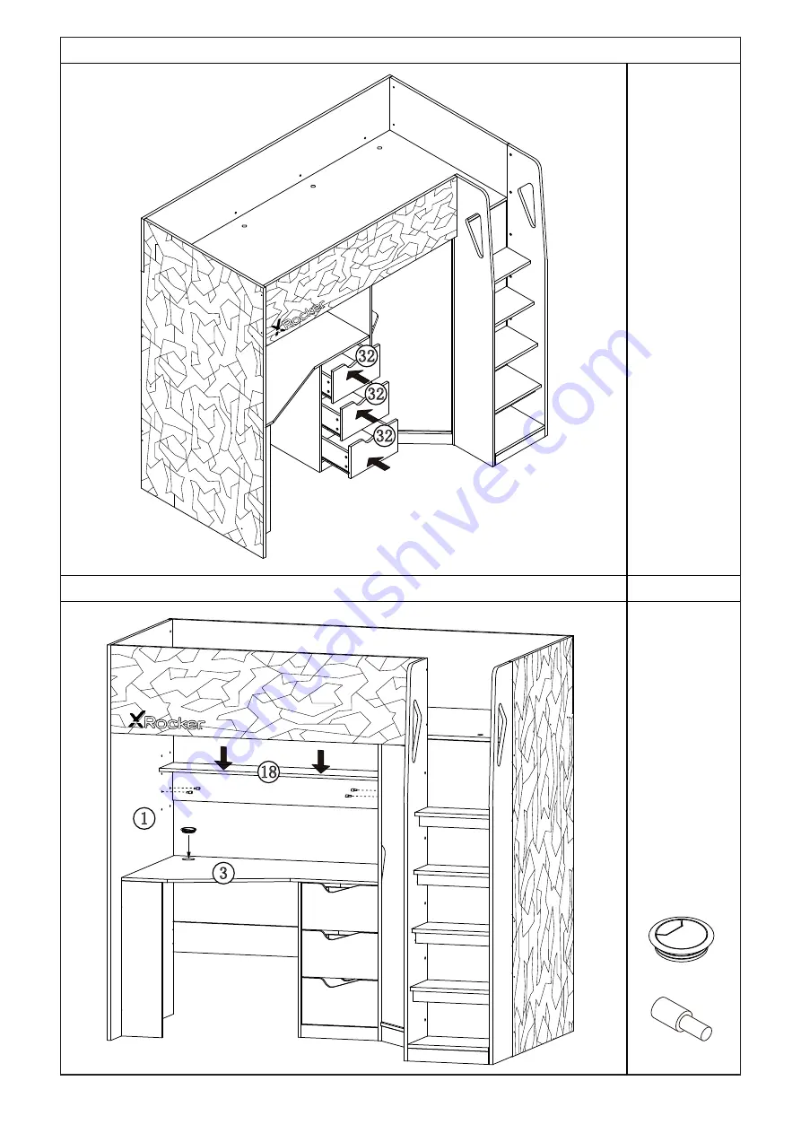 XROCKER HIDEOUT CAMO GAMING BUNK BED WITH DESK... Assembly Instructions Manual Download Page 28