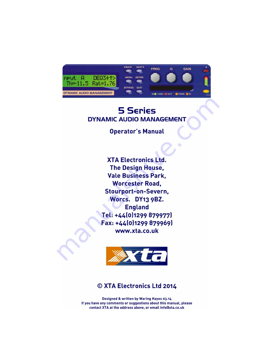 XTA 5 series Operator'S Manual Download Page 1