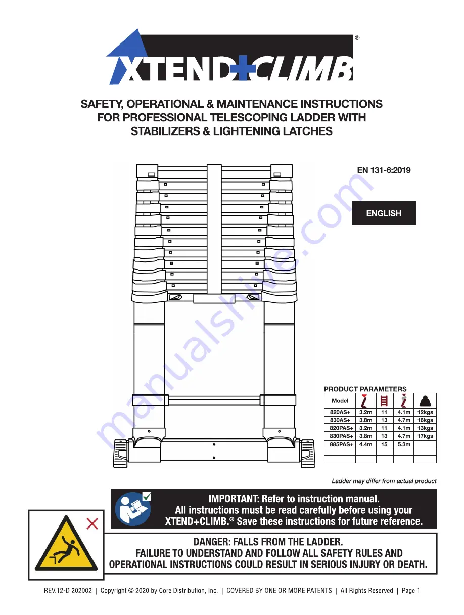 Xtend+Climb 820AS+ Operational And Maintenance Manual Download Page 1