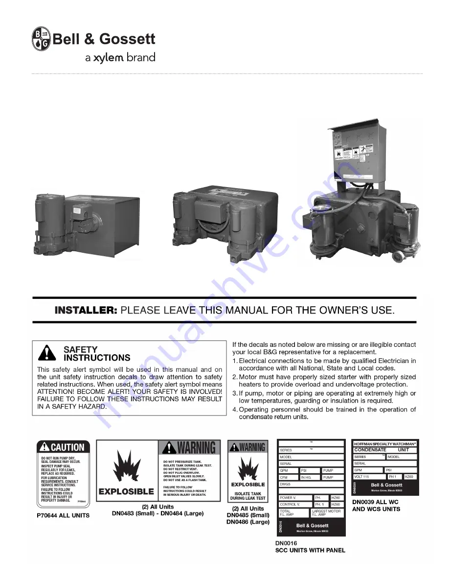 Xylem Bell&Gosset Hoffman Speciality SCC Series Скачать руководство пользователя страница 1