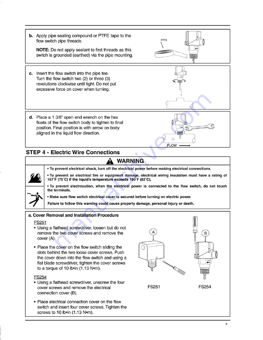 Xylem McDonnell & Miller FS-250 Series Instruction Manual Download Page 4