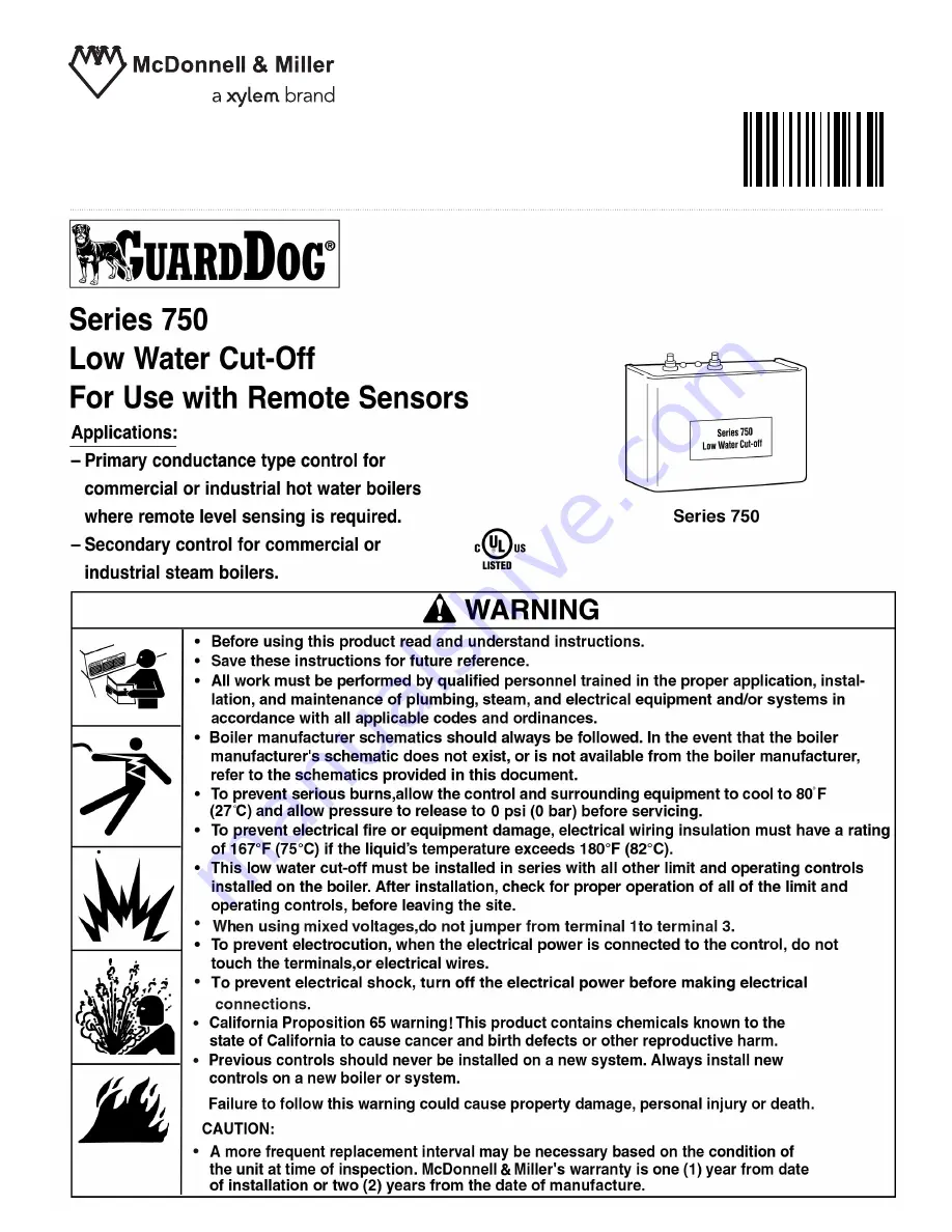 Xylem McDonnell & Miller GUARDDOG 750 Series Instruction Manual Download Page 1