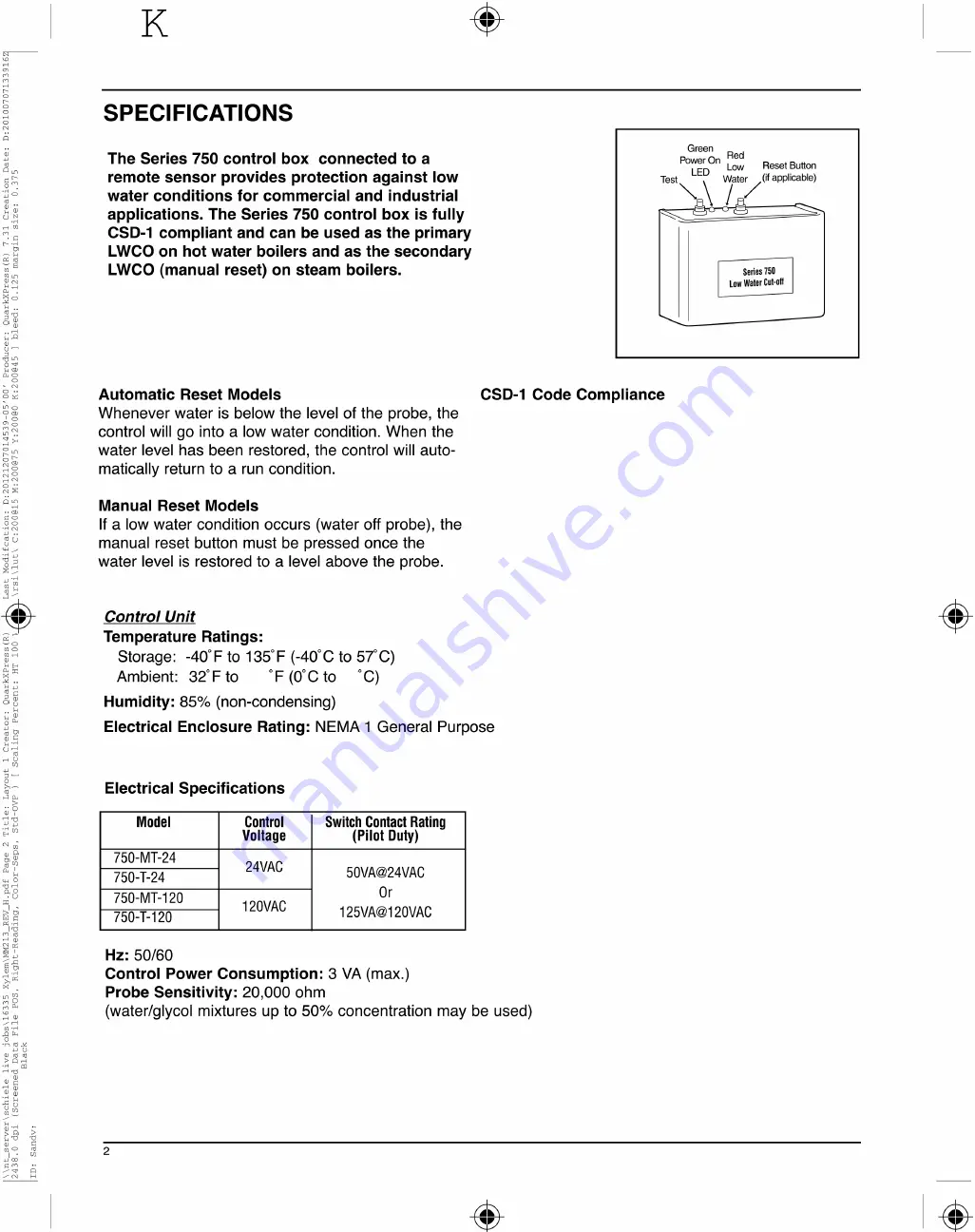 Xylem McDonnell & Miller GUARDDOG 750 Series Instruction Manual Download Page 2