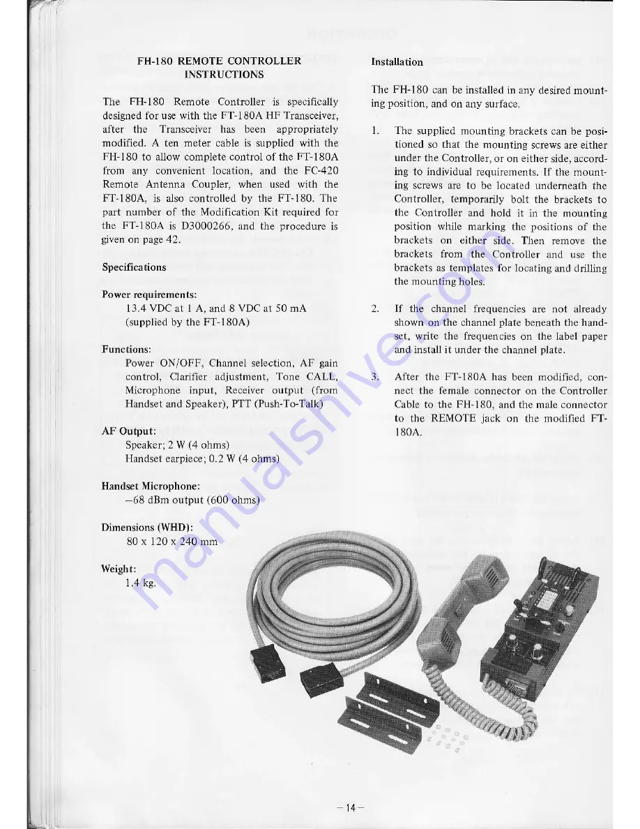 Yaesu FT-180A Instruction Manual Download Page 16