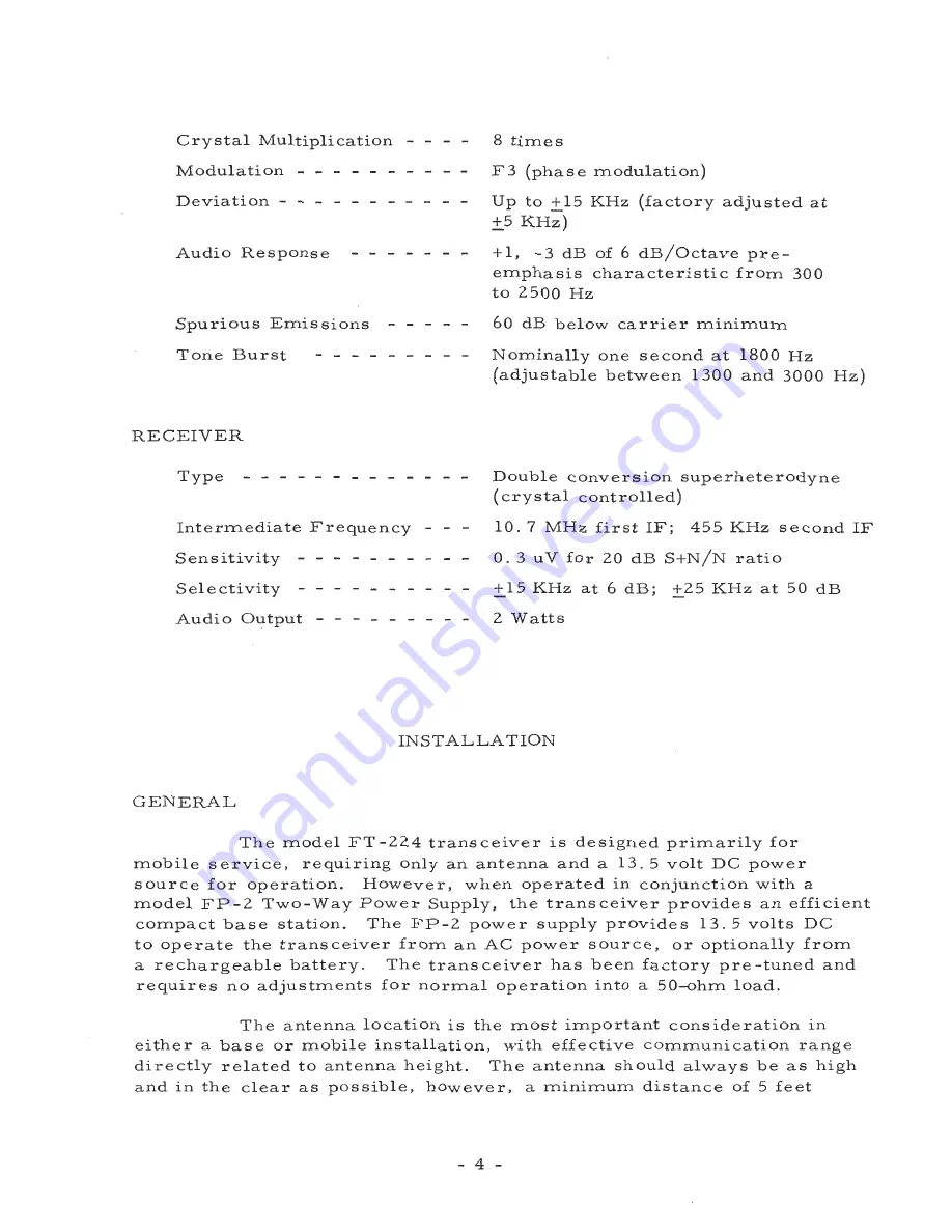 Yaesu FT-224 Instruction Manual Download Page 6