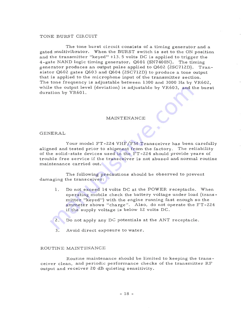 Yaesu FT-224 Instruction Manual Download Page 20