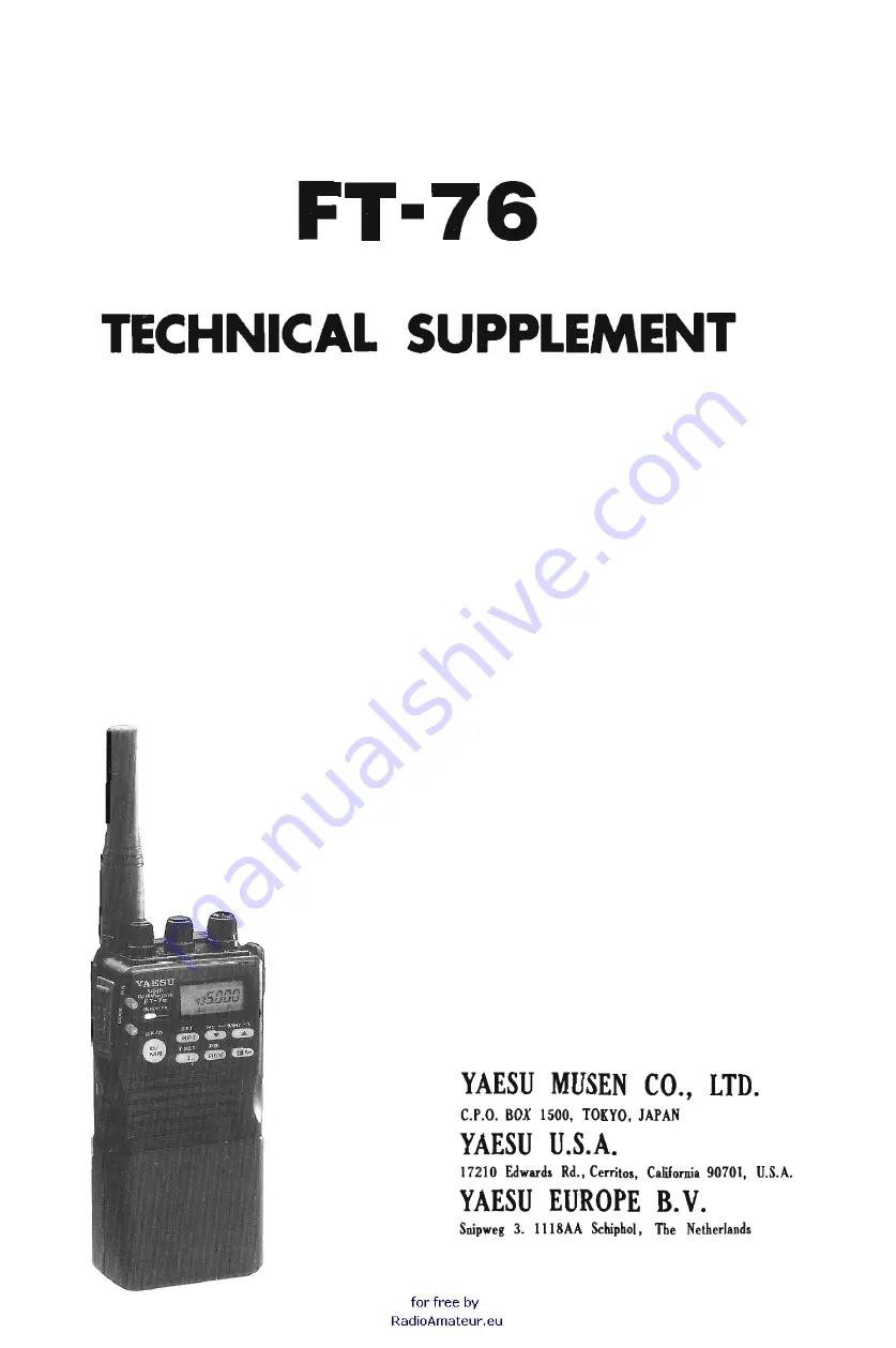 Yaesu FT-76 Technical Supplement Download Page 1