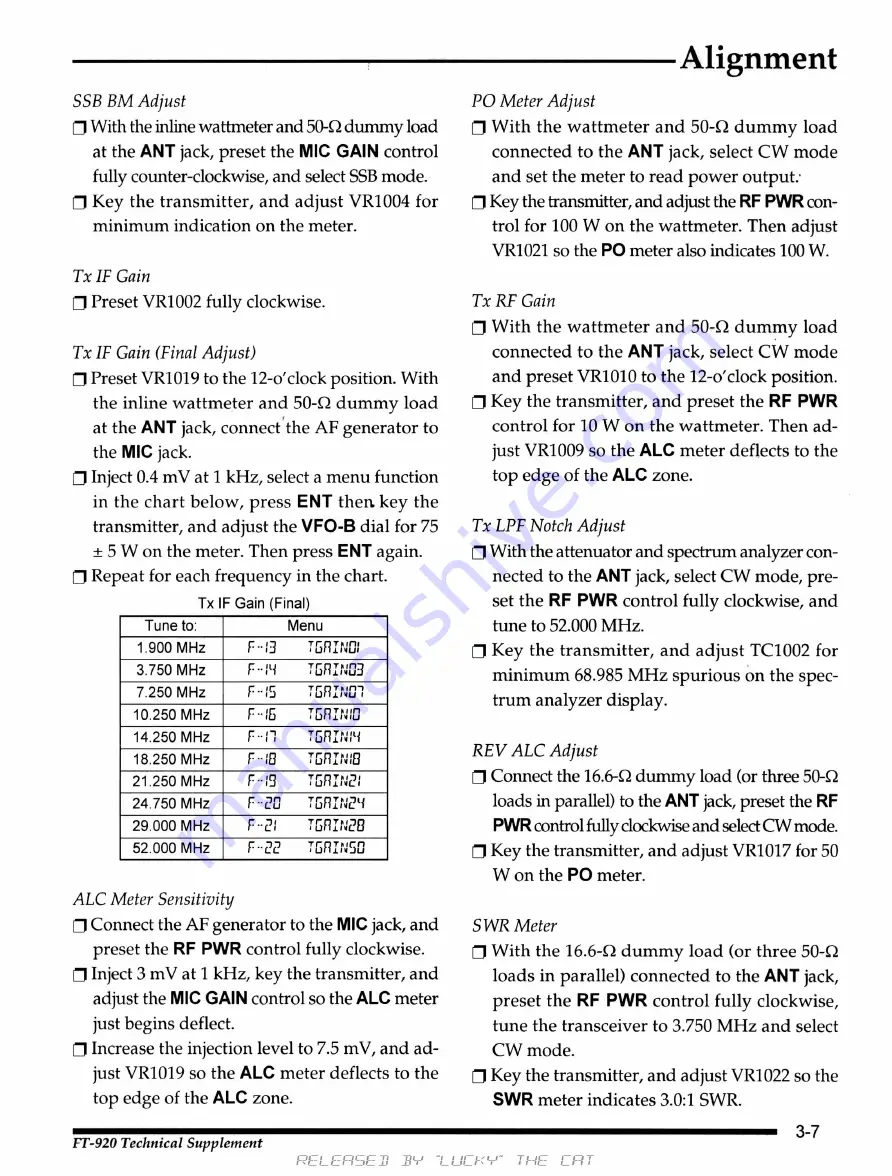 Yaesu FT-920 Technical Supplement Download Page 19