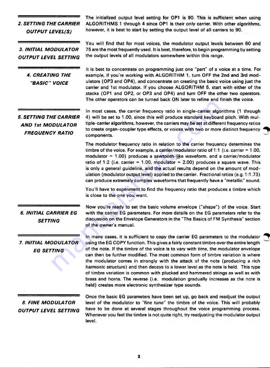 Yamaha DX100 Voice Programming Manual Download Page 4