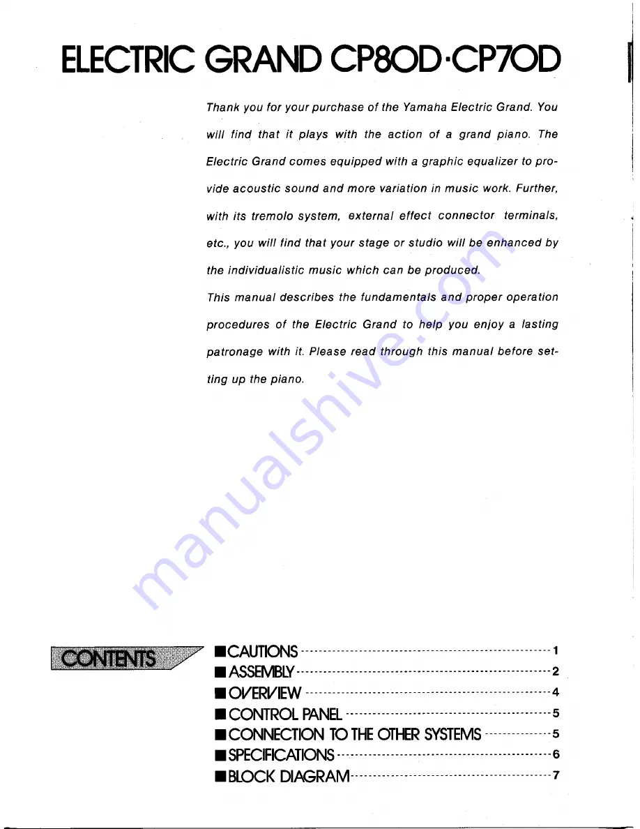 Yamaha Electric Grand CP-80D Operating Manual Download Page 2