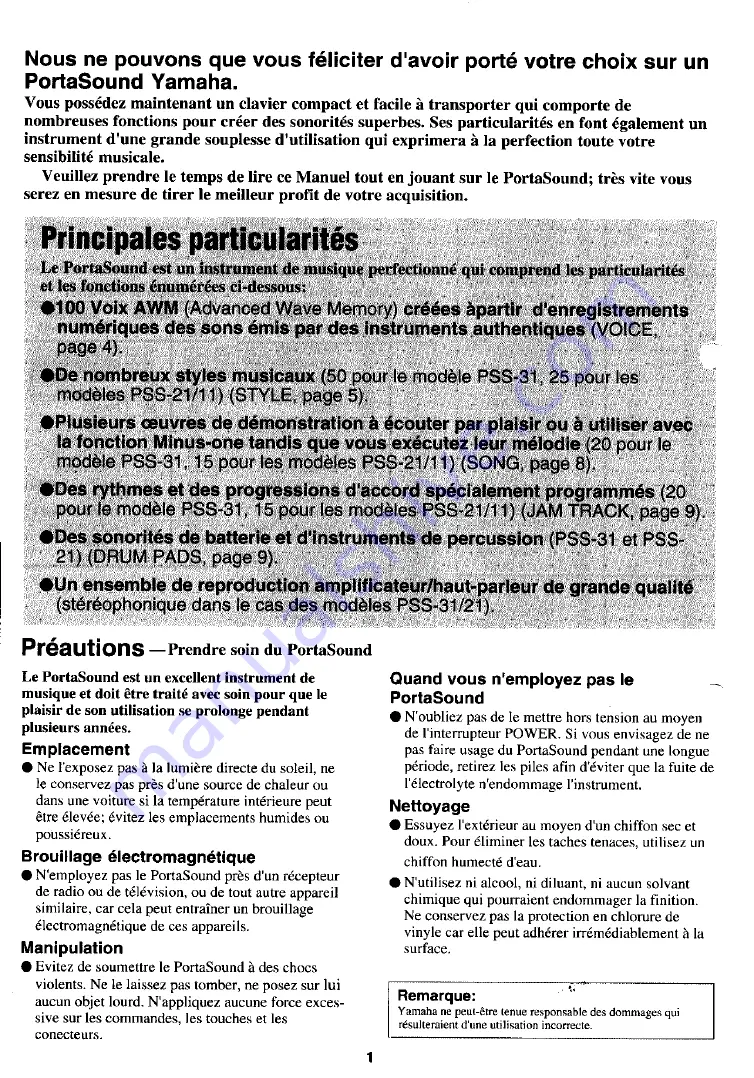 Yamaha PortaSound PSS-21 Manuel Du Propriétaire Download Page 2