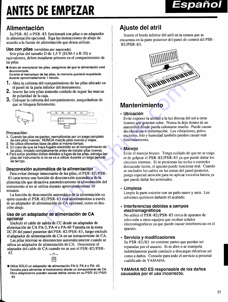 Yamaha PortaTone PSR-83 Скачать руководство пользователя страница 3