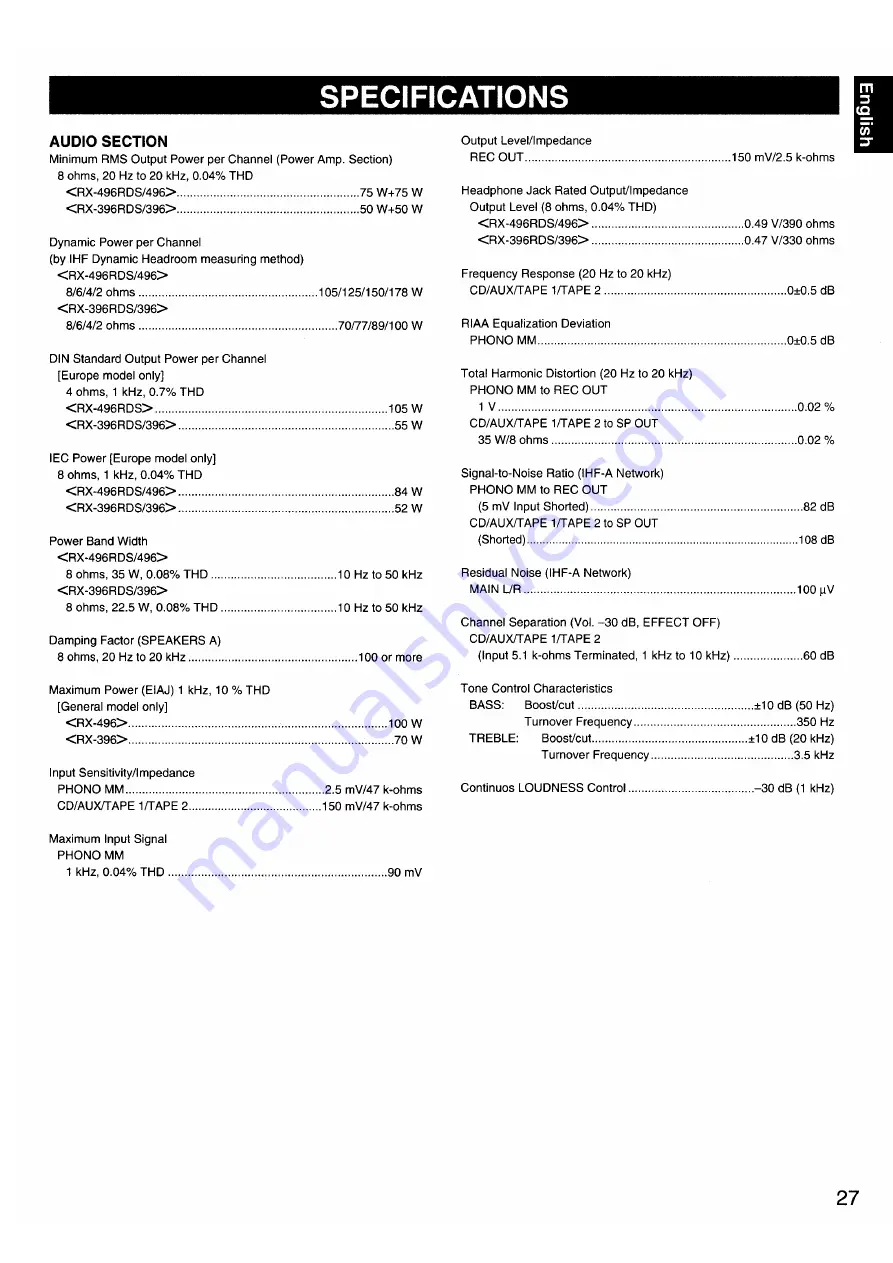 Yamaha RX-496RDS Owner'S Manual Download Page 27