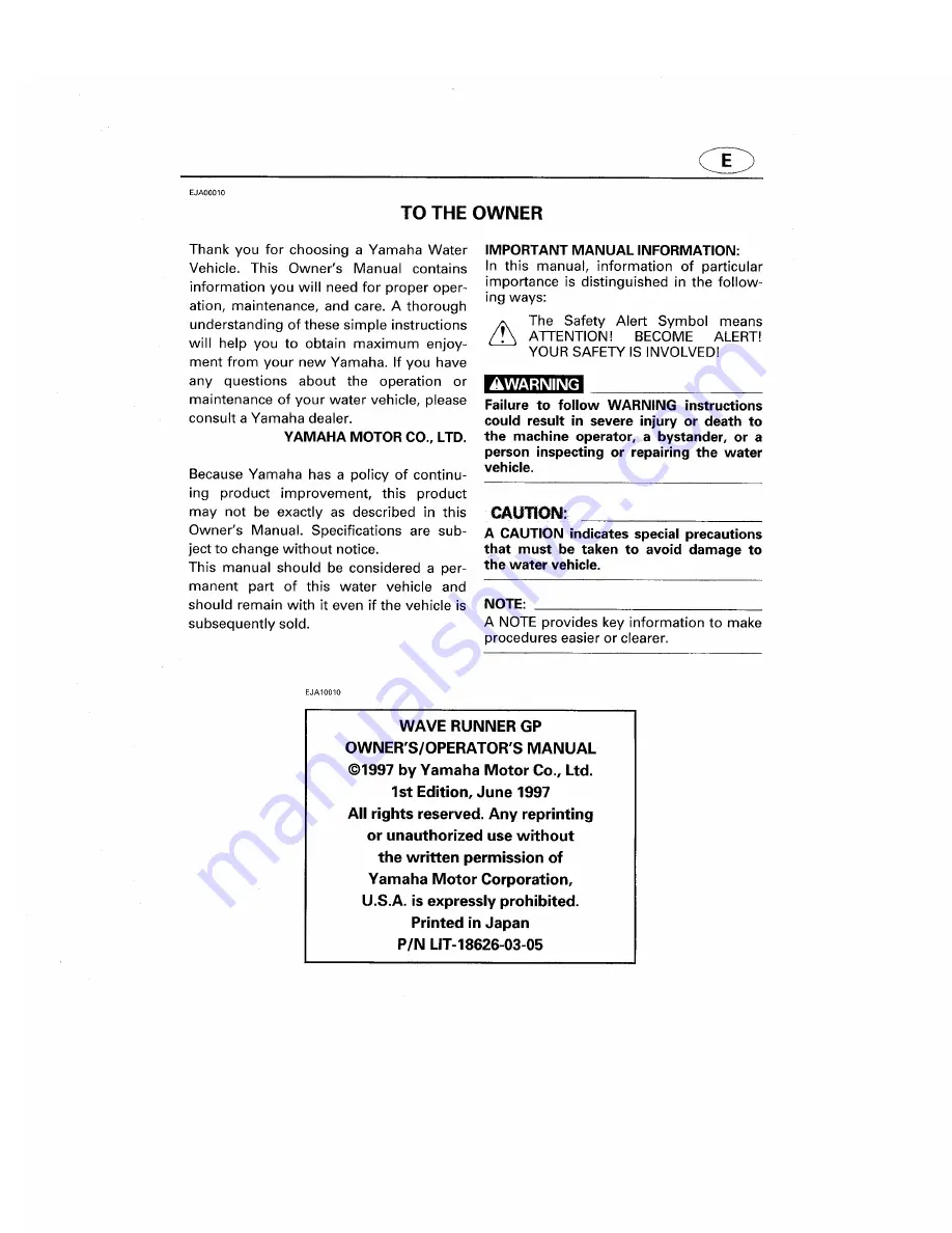 Yamaha WaveRunner GP760W Owner'S Manual Download Page 2