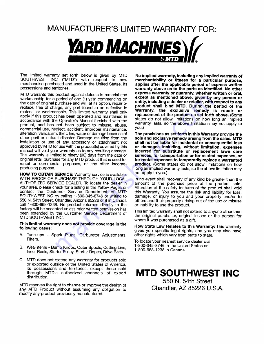 Yard Machines 770-10584 41AD-Y28-G000 Operator'S Manual Download Page 24