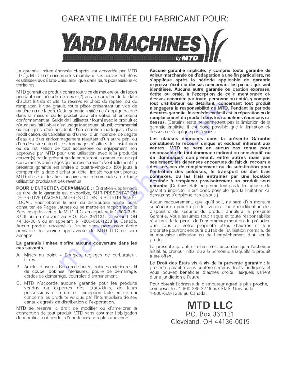 Yard Machines Snow Fox 31A-040-000 Operator'S Manual Download Page 32