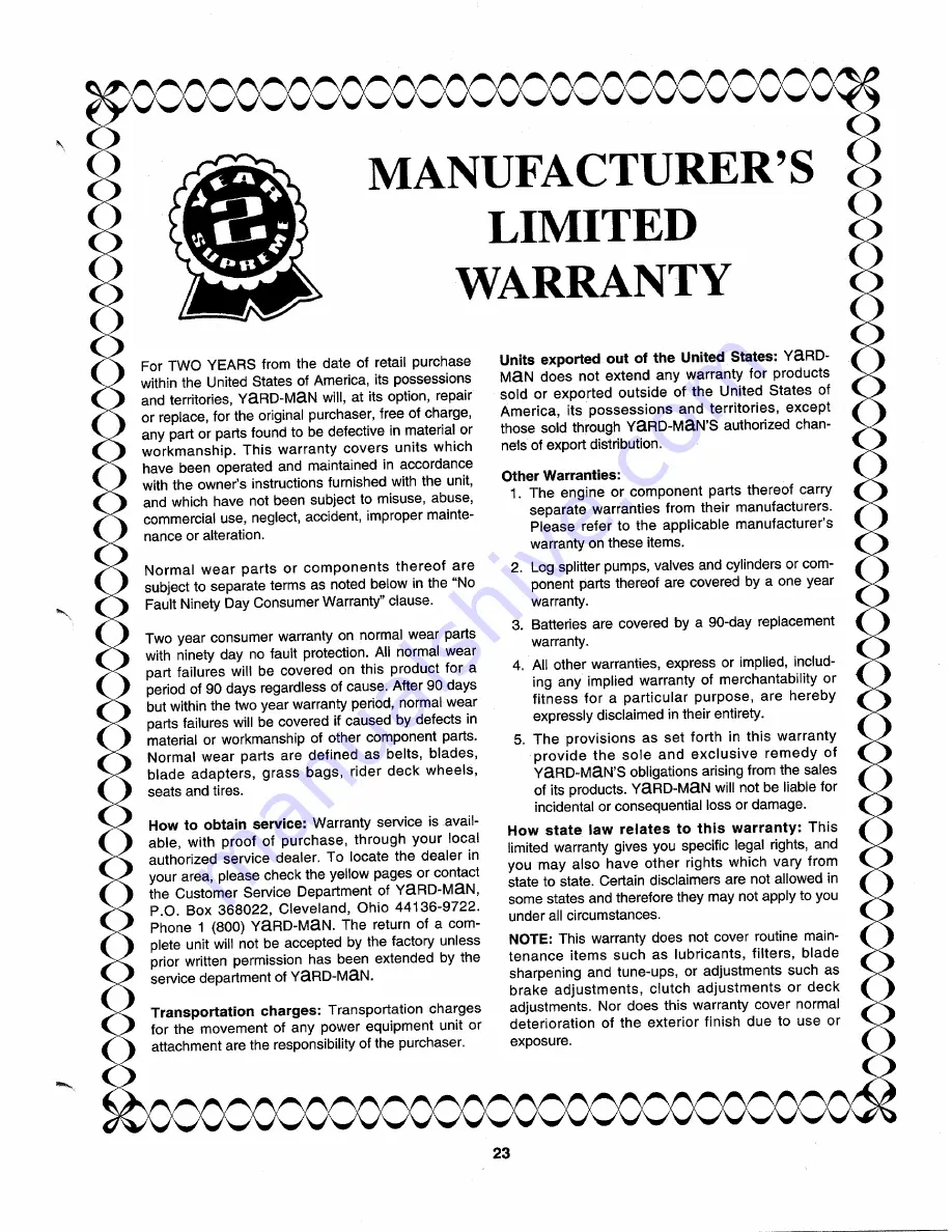 Yard-Man 145V834H401 Owner'S Manual Download Page 23