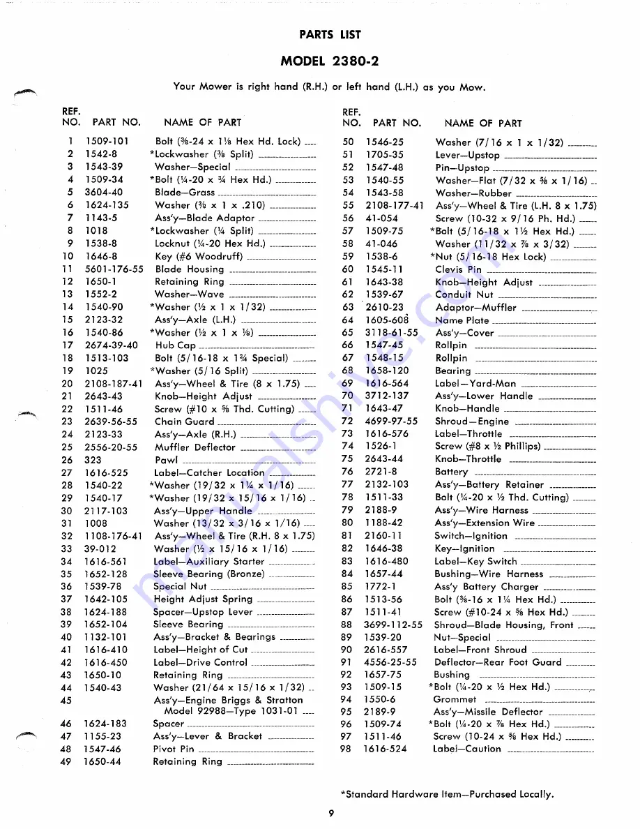 Yard-Man 2380-2 Operating Manual And Parts List Download Page 9