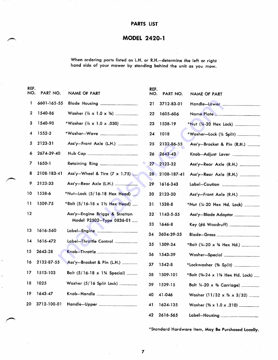 Yard-Man 2420-1 Operating Manual And Parts List Download Page 7