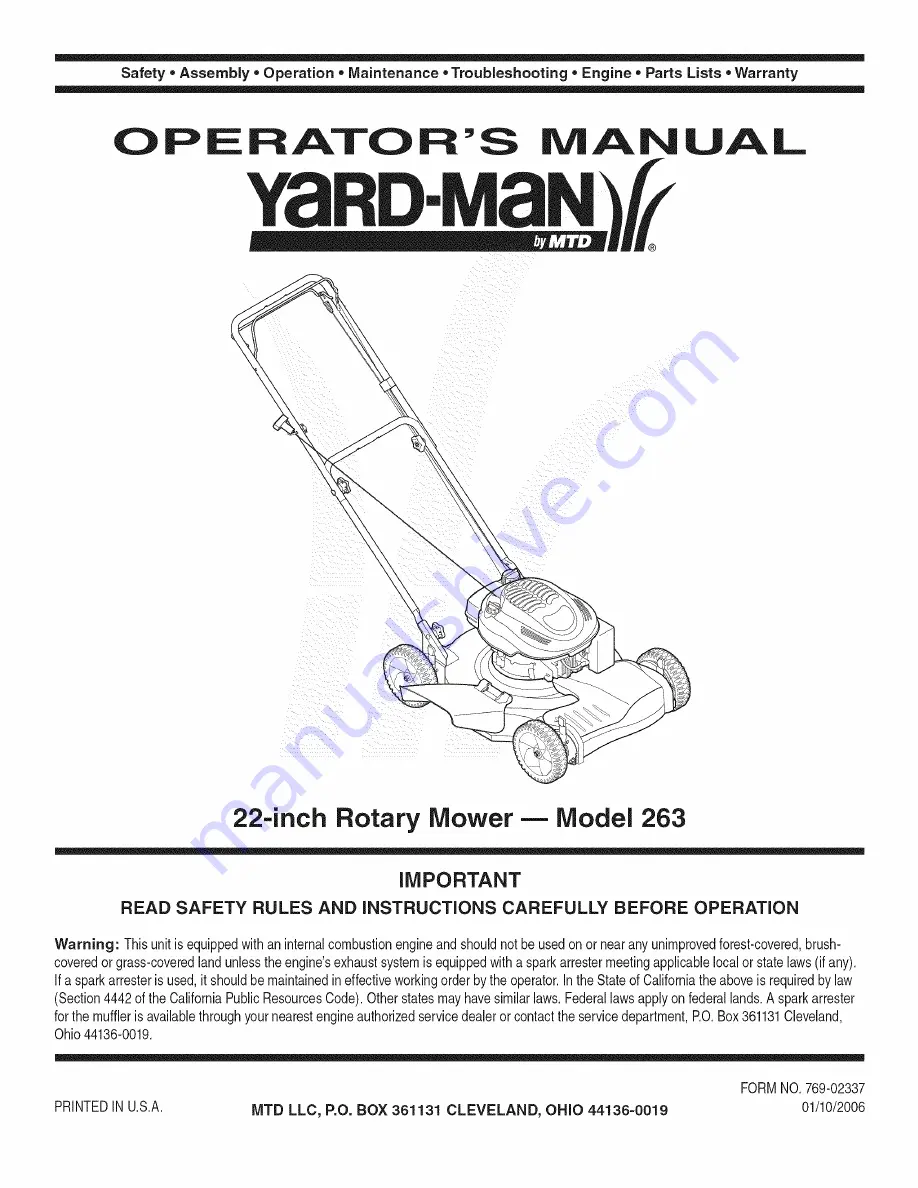 Yard-Man 263 Operator'S Manual Download Page 1