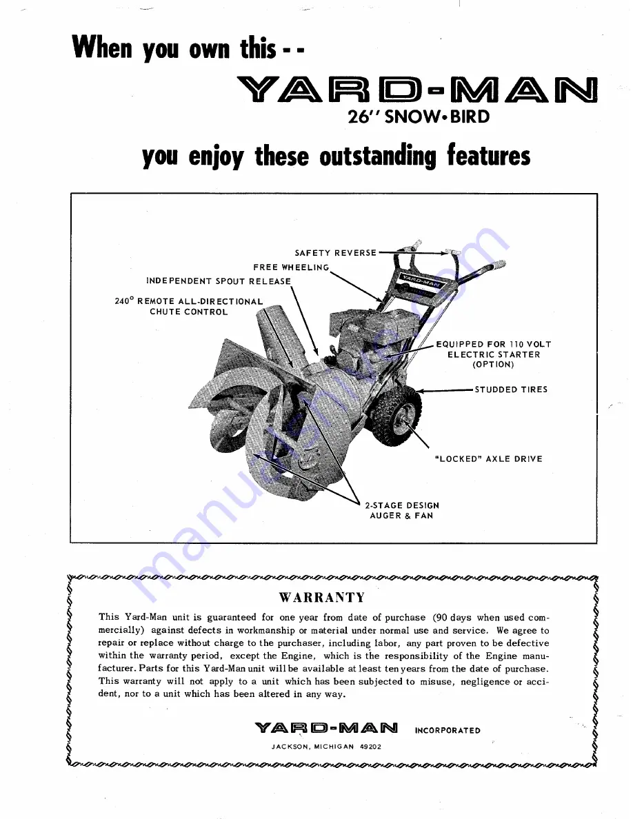 Yard-Man 7020-0 Snow-Bird Owner'S Operating Manual Download Page 12