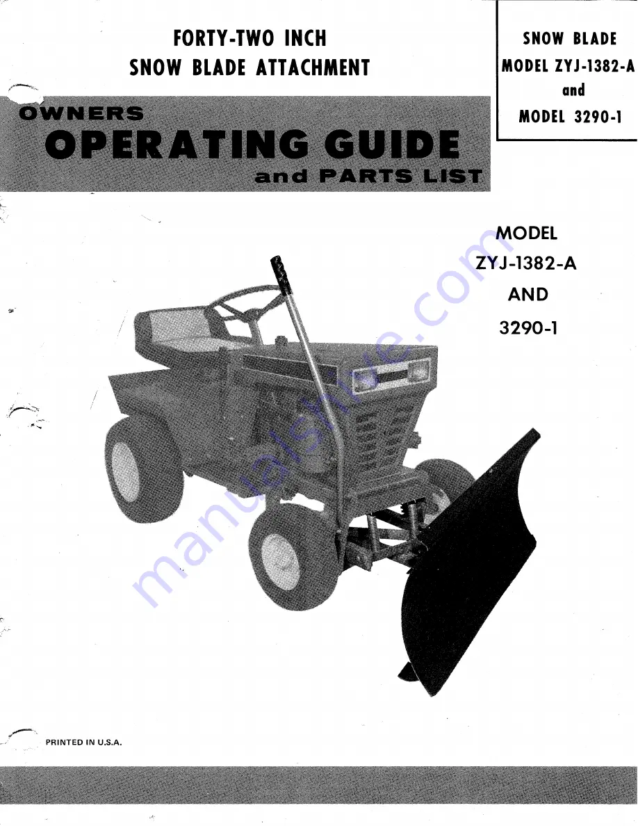 Yard-Man ZYJ-1382-A Owners Operating Manual And Parts List Download Page 1