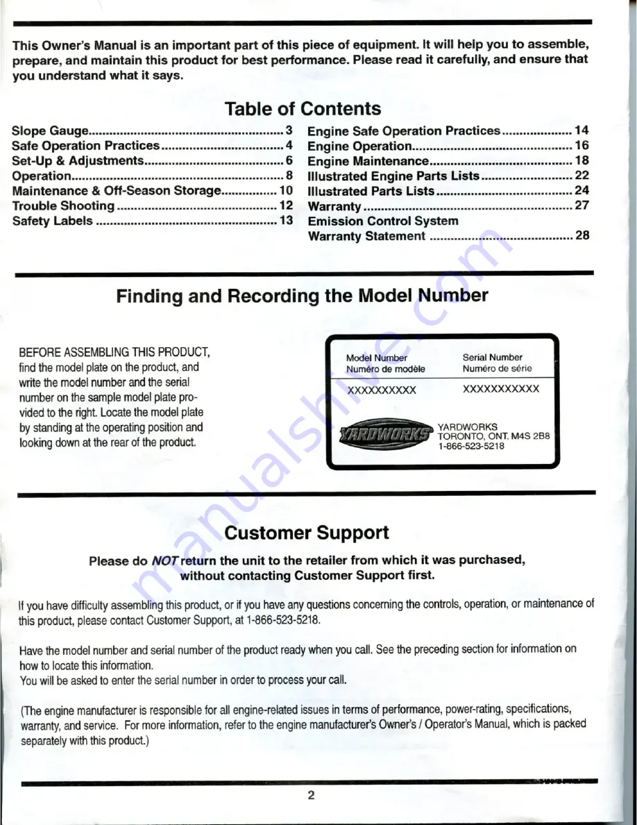 Yardworks 60-1609-4 Owner'S Manual Download Page 2