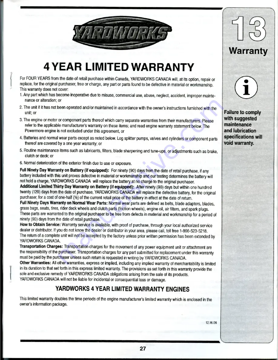 Yardworks 60-1609-4 Owner'S Manual Download Page 27