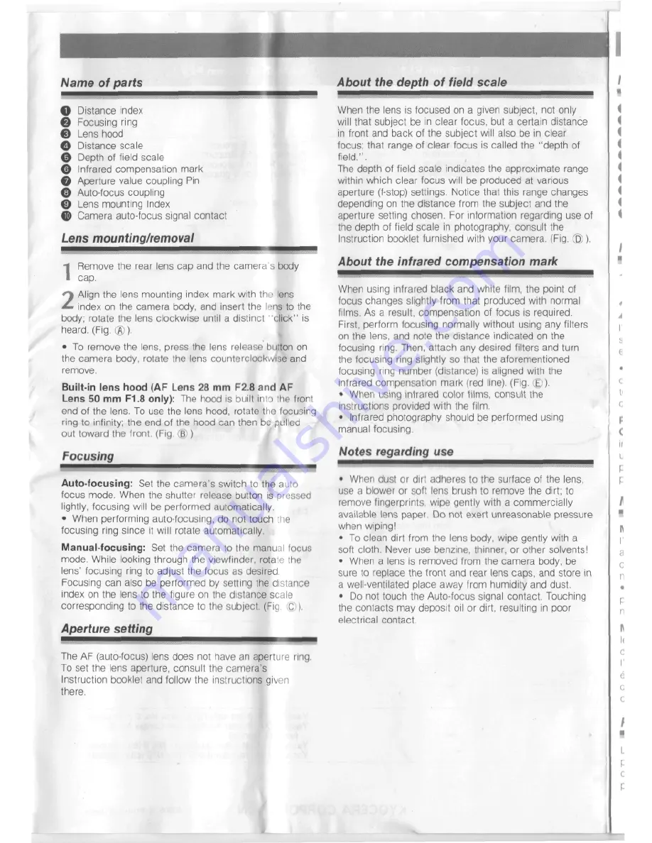 Yashica AF Lenses Instruction Manual Download Page 3