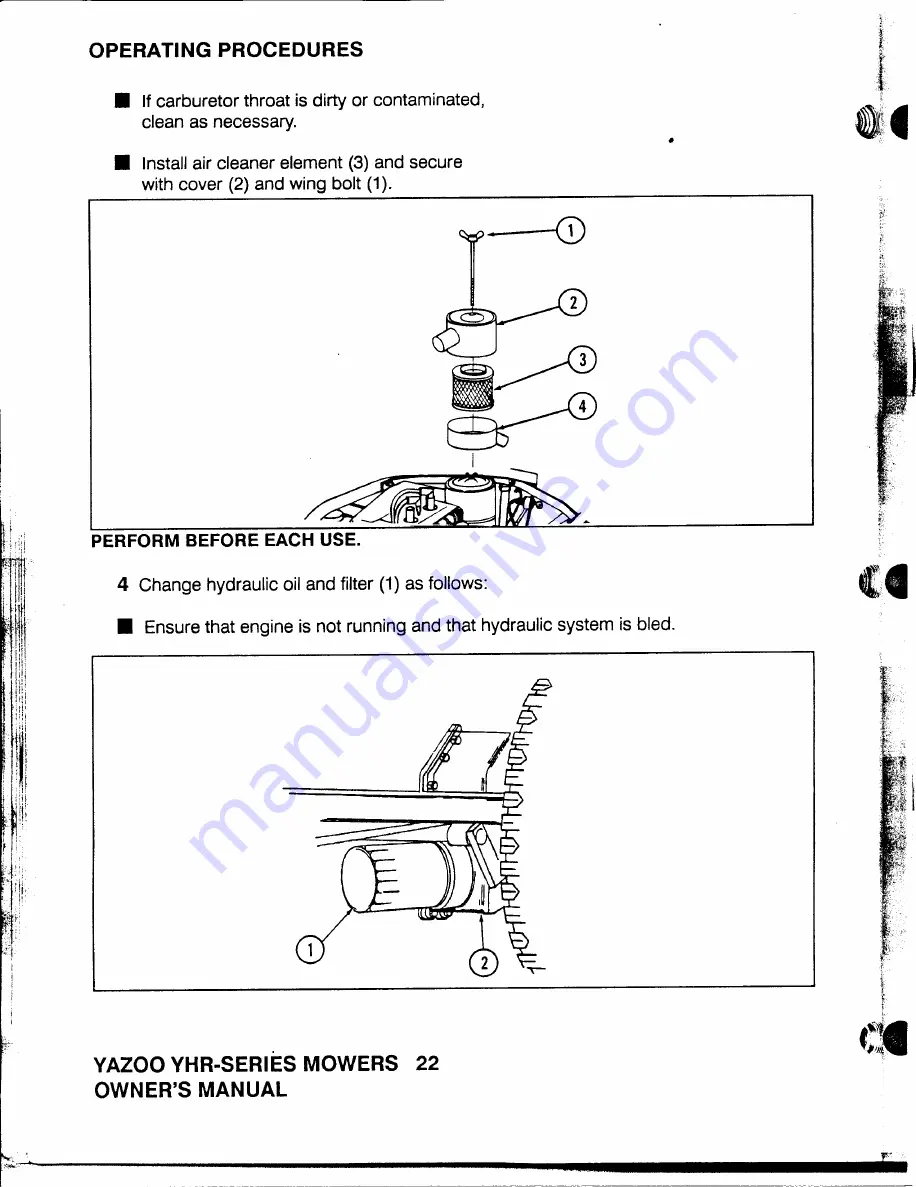 Yazoo Commercial Front Cut Rider YHRK20 Owner'S Manual Download Page 23