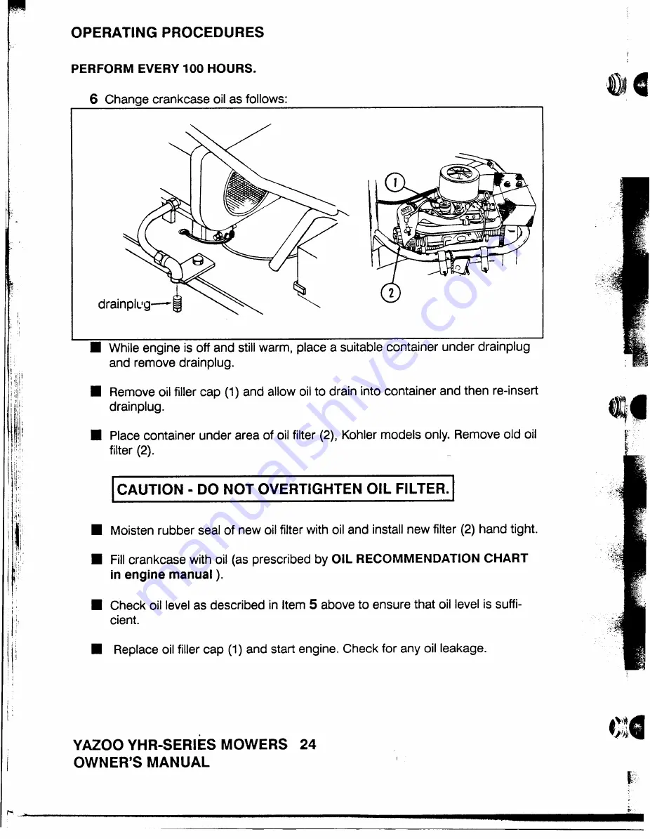 Yazoo Commercial Front Cut Rider YHRK20 Owner'S Manual Download Page 25