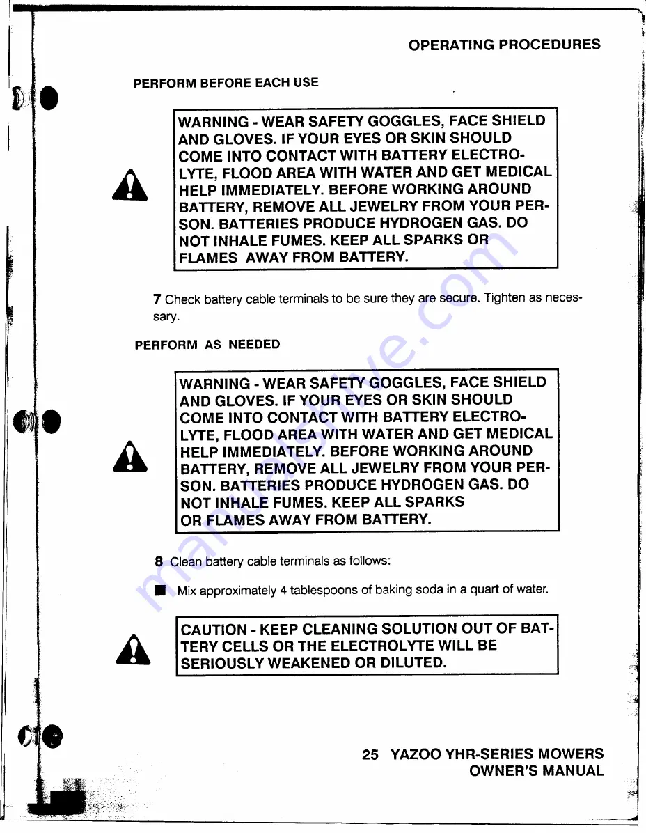 Yazoo Commercial Front Cut Rider YHRK20 Owner'S Manual Download Page 26