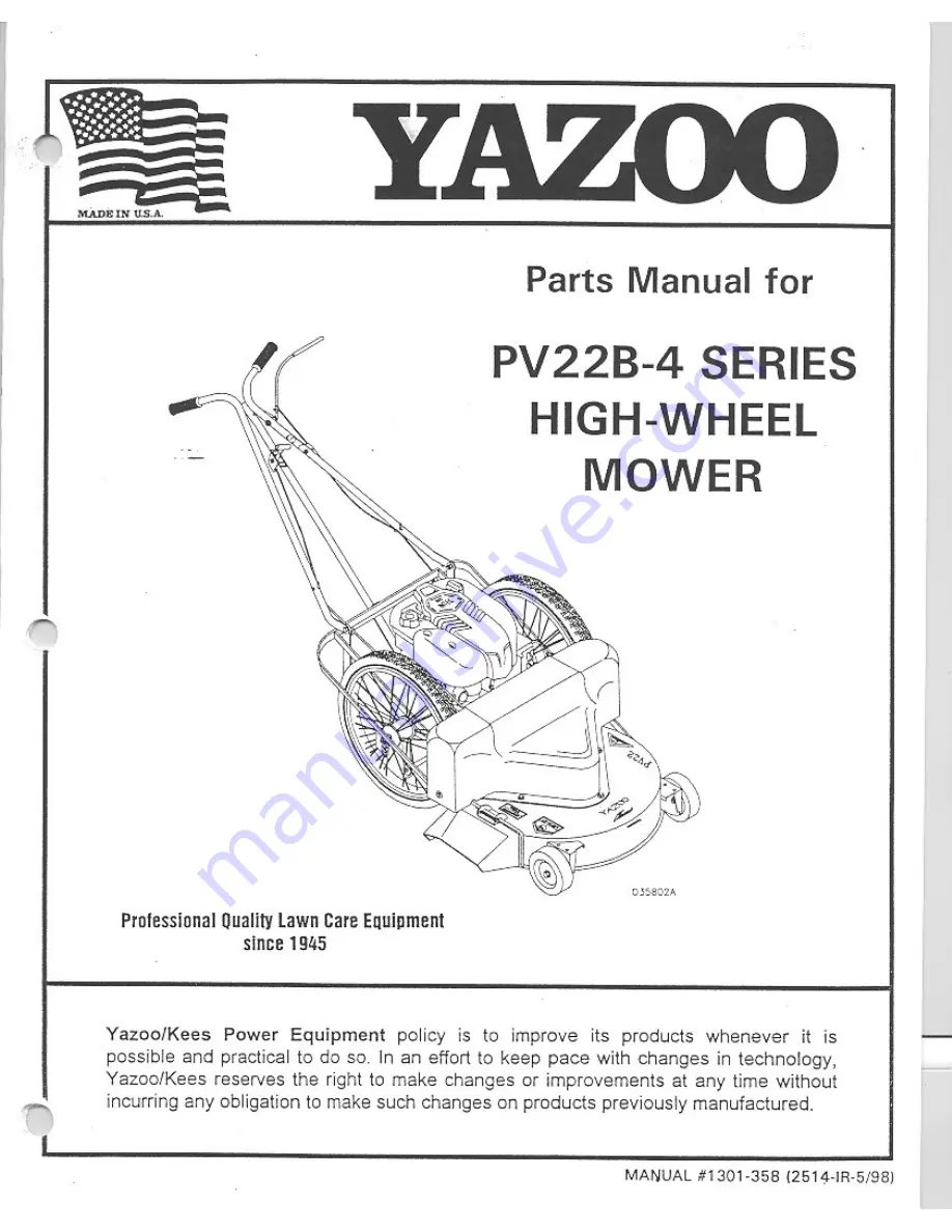 Yazoo PV22B-4 Series Скачать руководство пользователя страница 1