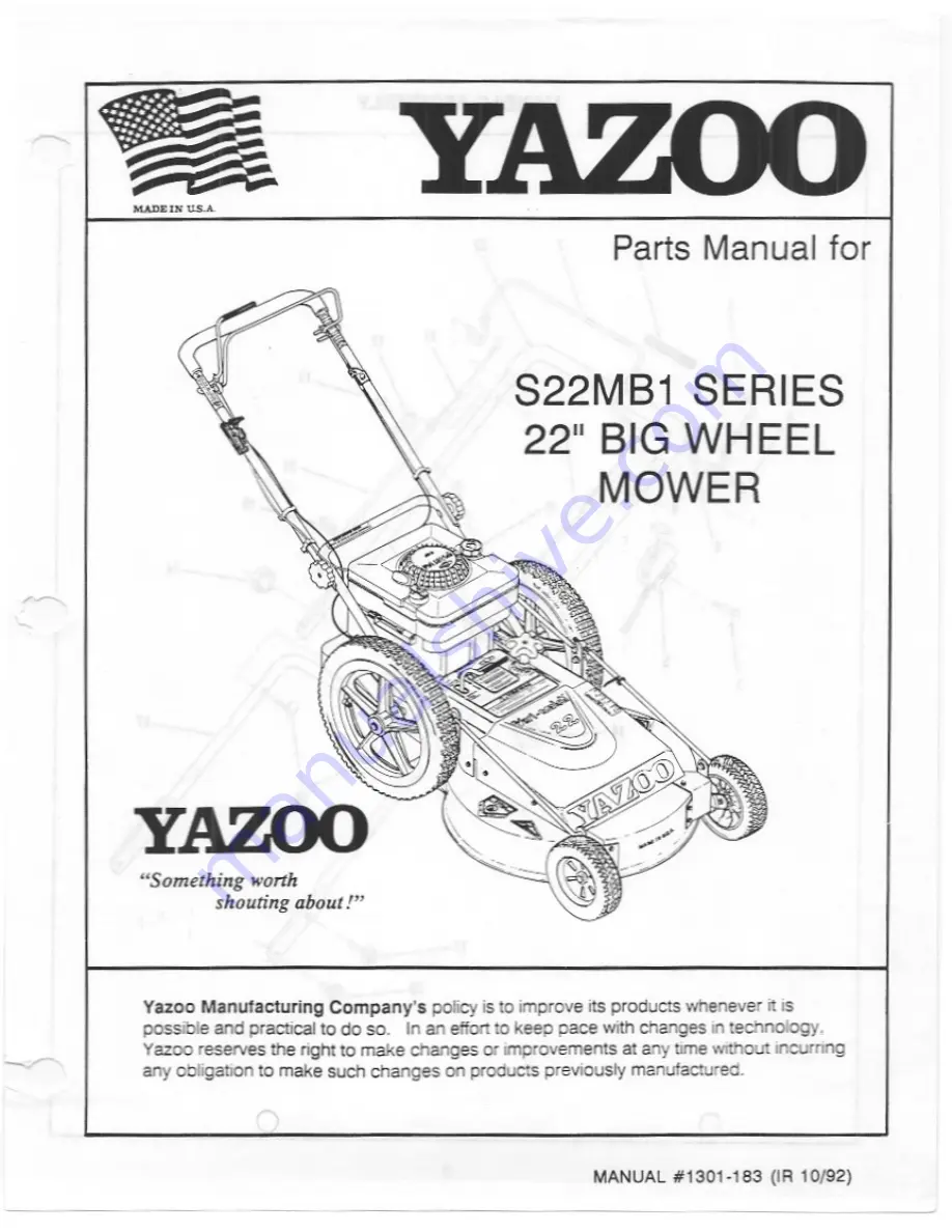 Yazoo S22MB1 Series Parts Manual Download Page 1