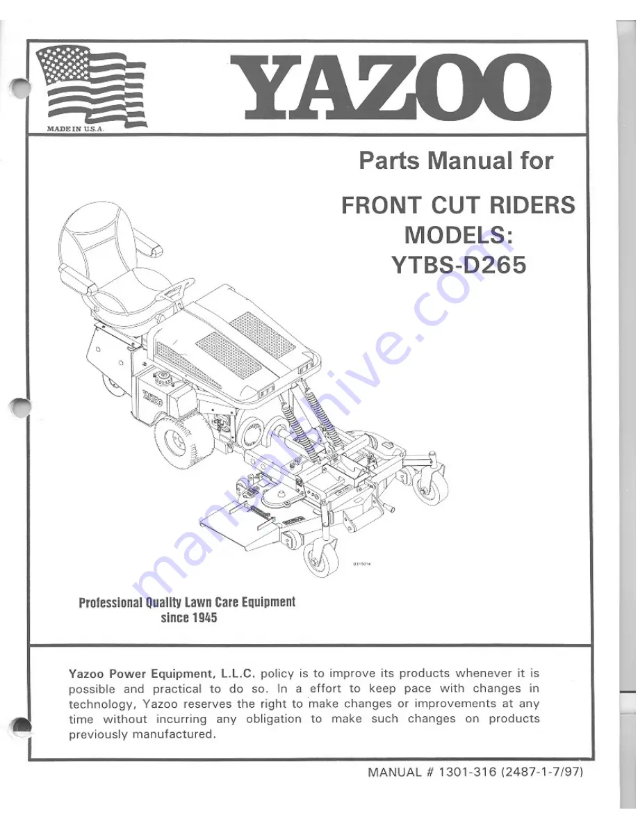 Yazoo YTBS-D265 Parts Manual Download Page 1