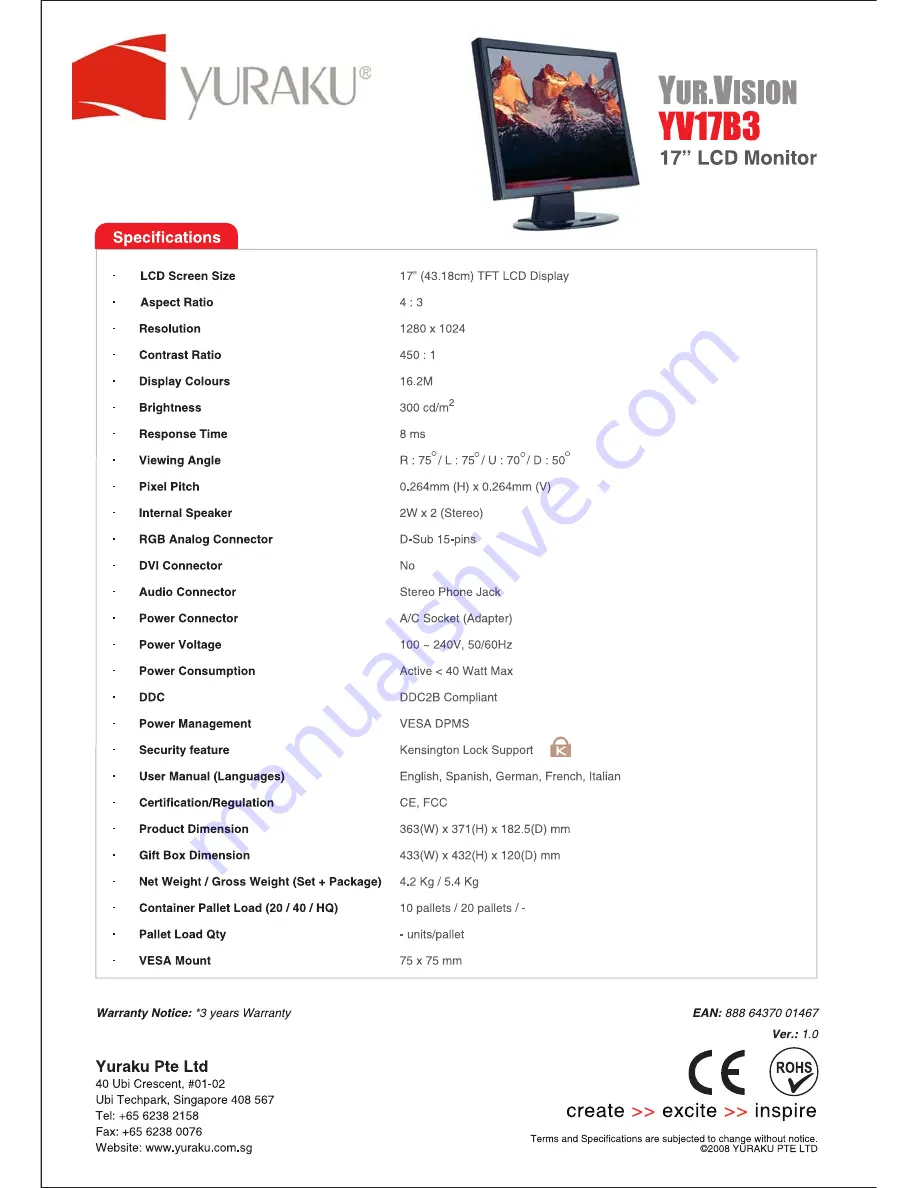 YURAKU YUR.VISION YV17B3 Brochure Download Page 2