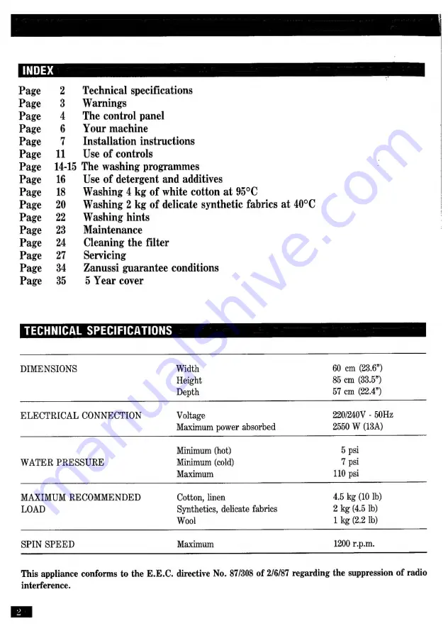 Zanussi FJI 1204/4 Instruction Booklet Download Page 2