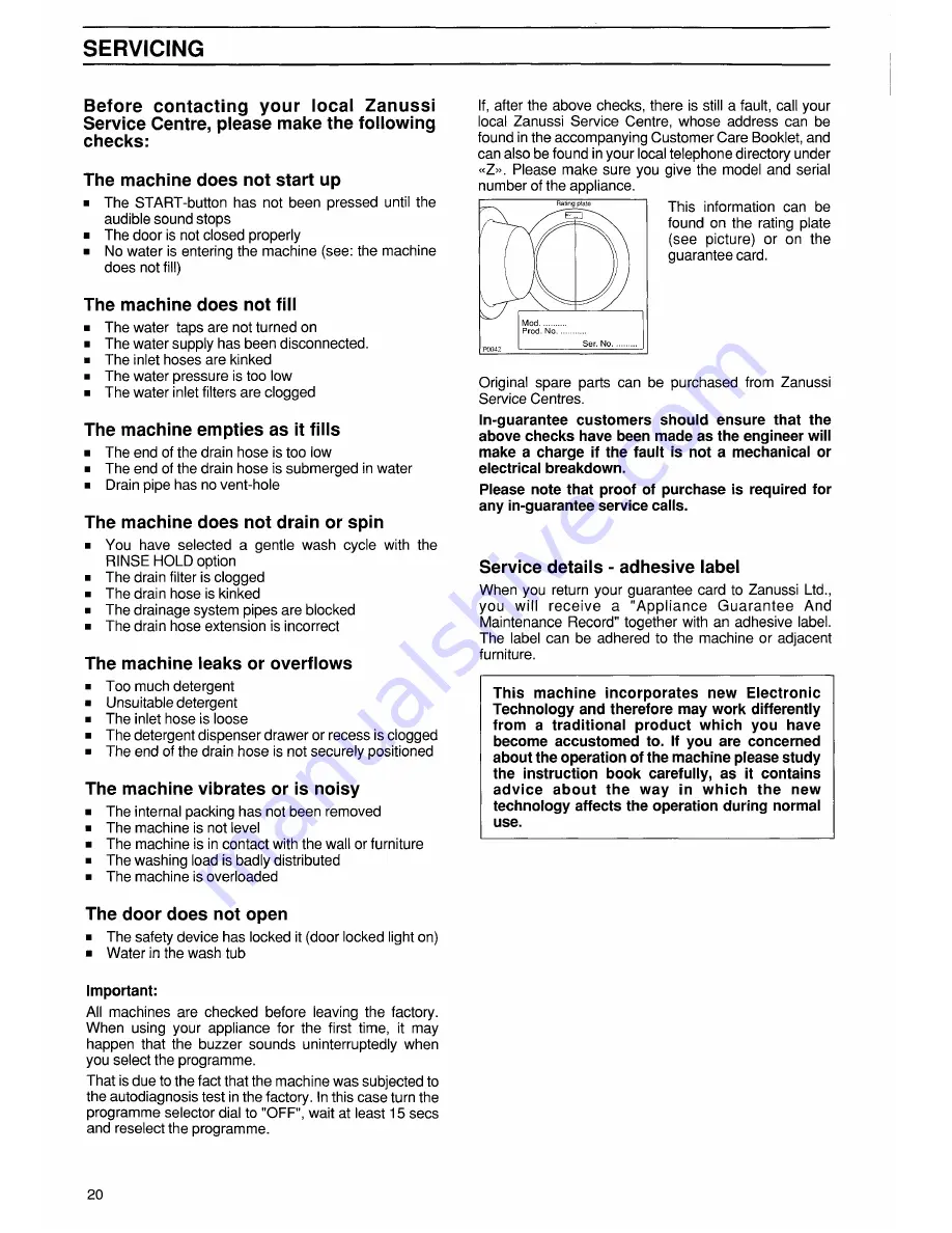 Zanussi jetstream FJ 1200 Instruction Booklet Download Page 20