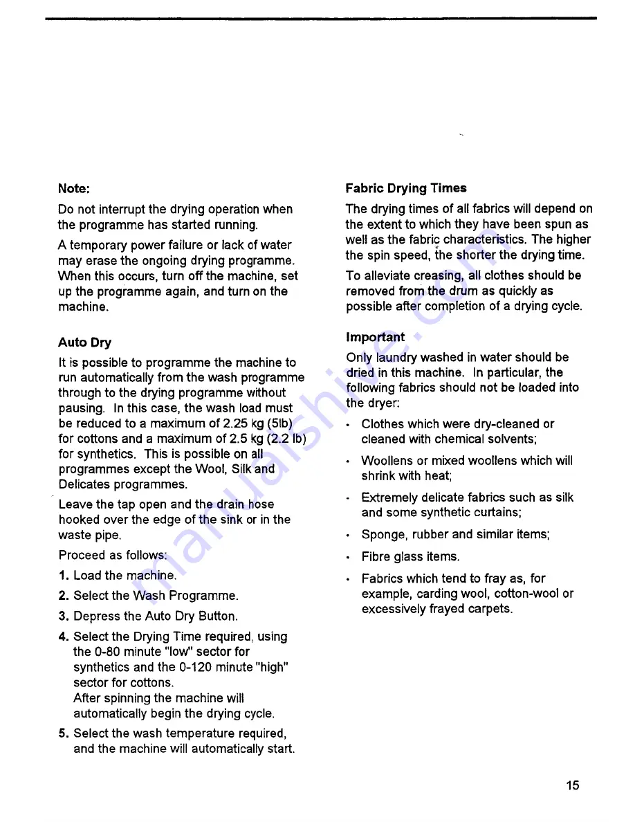 Zanussi WDJ1015/A Instructions For The Use And Care Download Page 15