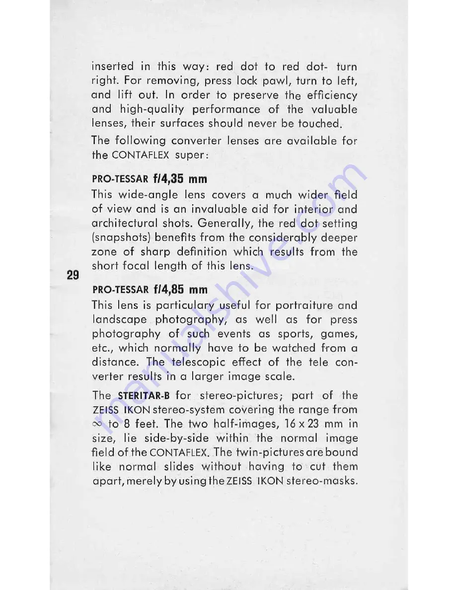 ZEISS IKON Contaflex Super Instruction Book Download Page 29