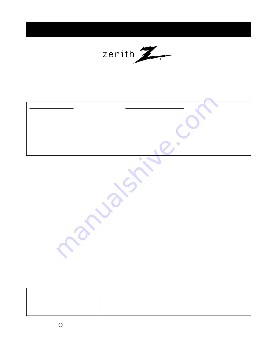 Zenith D60WLCD Series Installation And Operating Manual, Warranty Download Page 60