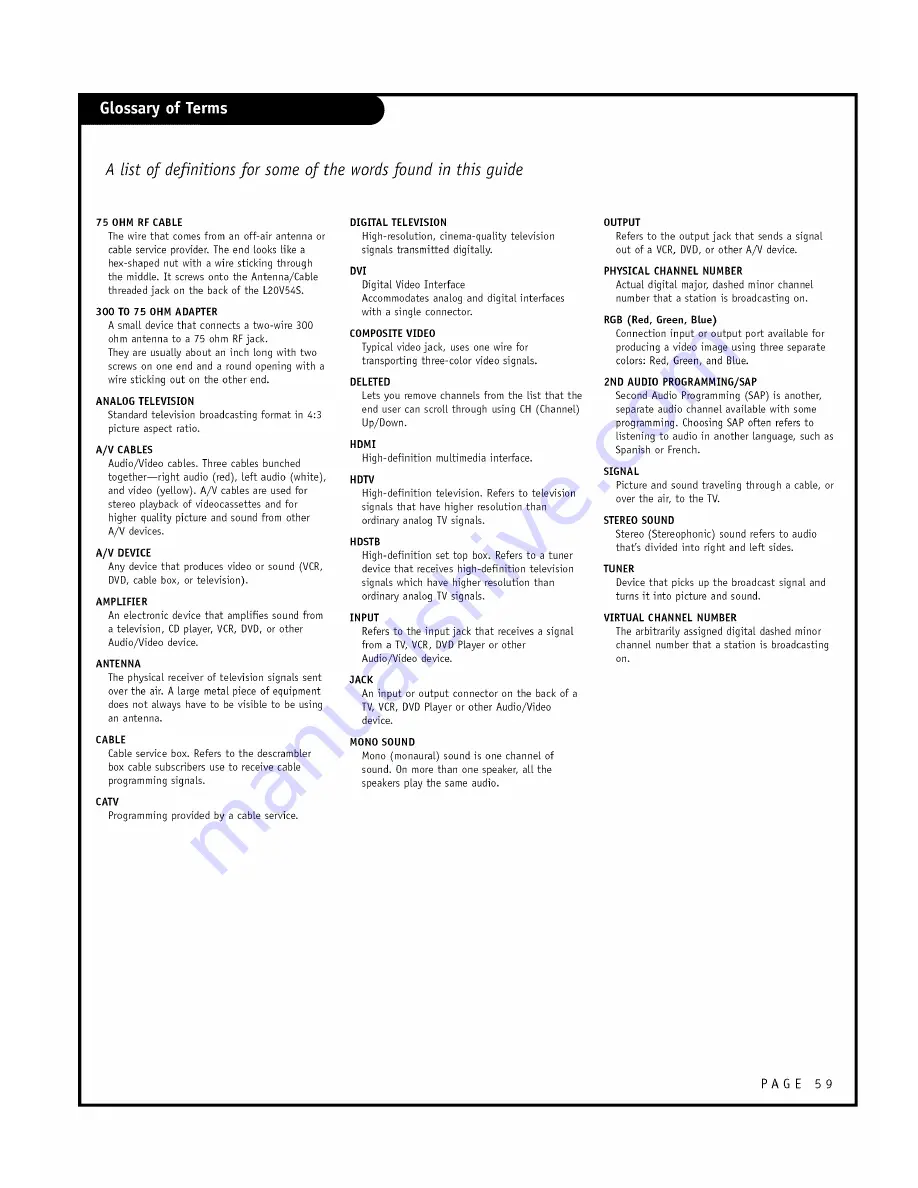 Zenith L20V54S and Installation And Operating Manual Download Page 59